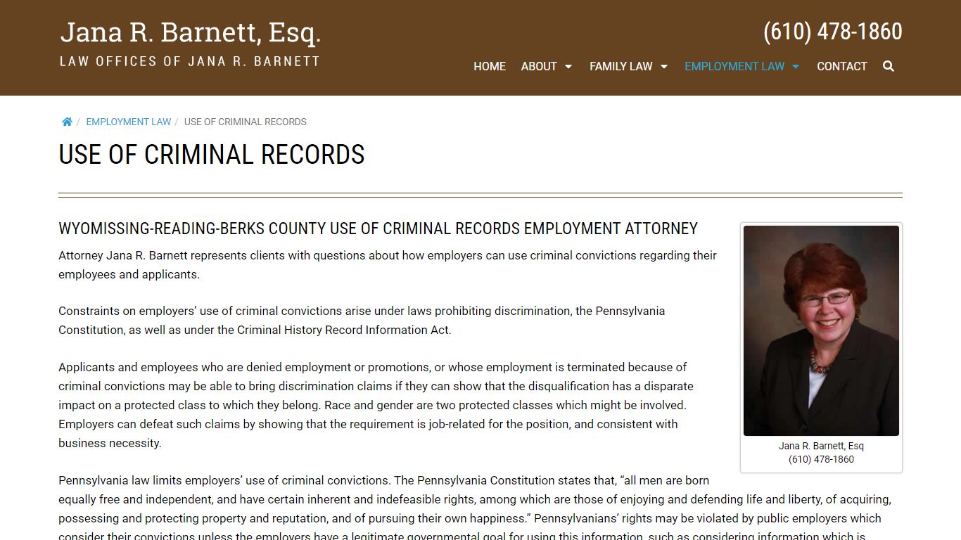 USE OF CRIMINAL RECORDS | Attorney Jana R. Barnett, Esq